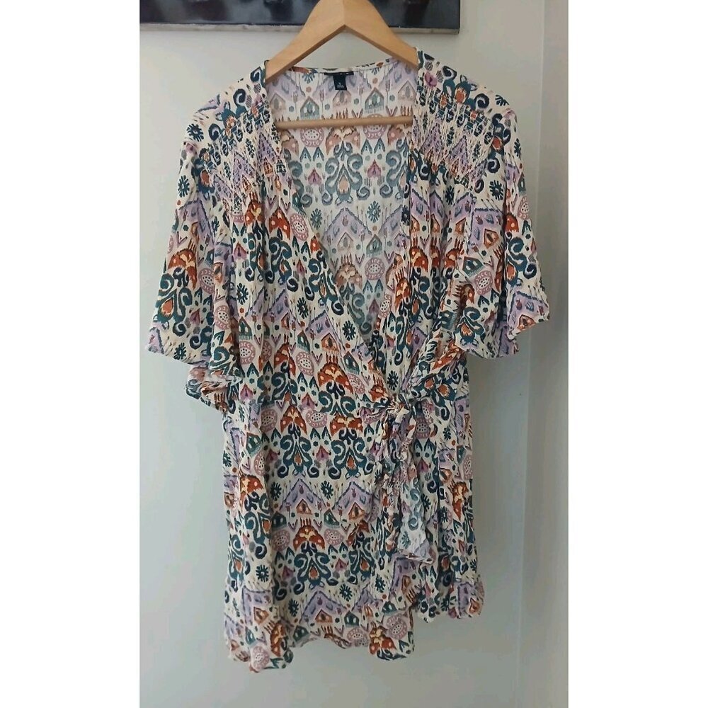 Torrid Crepe Smocked Surplice Faux Wrap Blouse